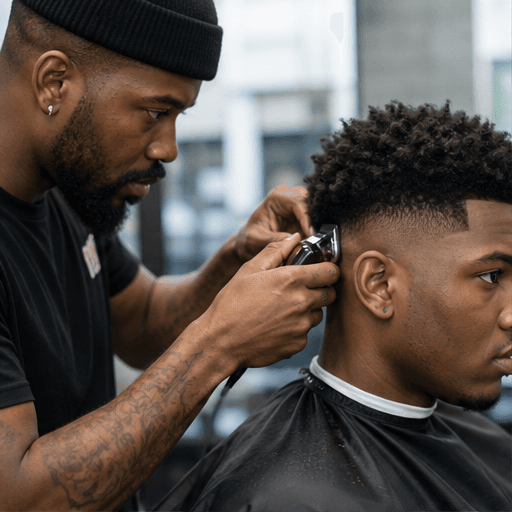 A barber creating a precise haircut